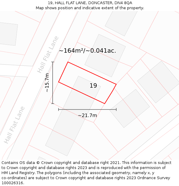 19, HALL FLAT LANE, DONCASTER, DN4 8QA: Plot and title map