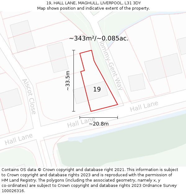19, HALL LANE, MAGHULL, LIVERPOOL, L31 3DY: Plot and title map