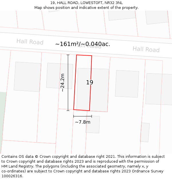 19, HALL ROAD, LOWESTOFT, NR32 3NL: Plot and title map