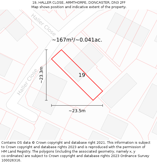 19, HALLER CLOSE, ARMTHORPE, DONCASTER, DN3 2FF: Plot and title map