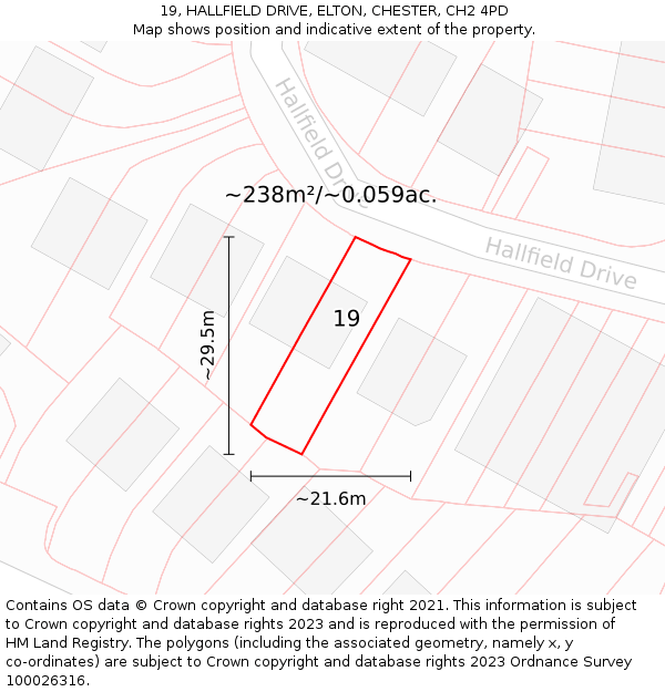 19, HALLFIELD DRIVE, ELTON, CHESTER, CH2 4PD: Plot and title map
