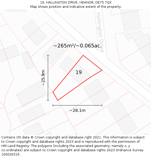 19, HALLINGTON DRIVE, HEANOR, DE75 7QX: Plot and title map