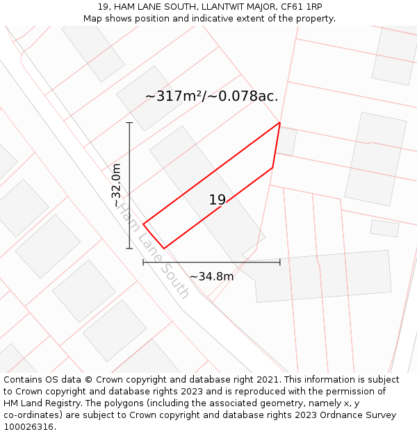 19, HAM LANE SOUTH, LLANTWIT MAJOR, CF61 1RP: Plot and title map
