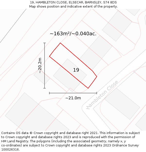 19, HAMBLETON CLOSE, ELSECAR, BARNSLEY, S74 8DS: Plot and title map