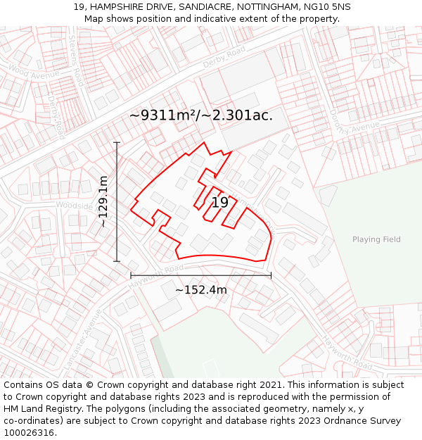 19, HAMPSHIRE DRIVE, SANDIACRE, NOTTINGHAM, NG10 5NS: Plot and title map