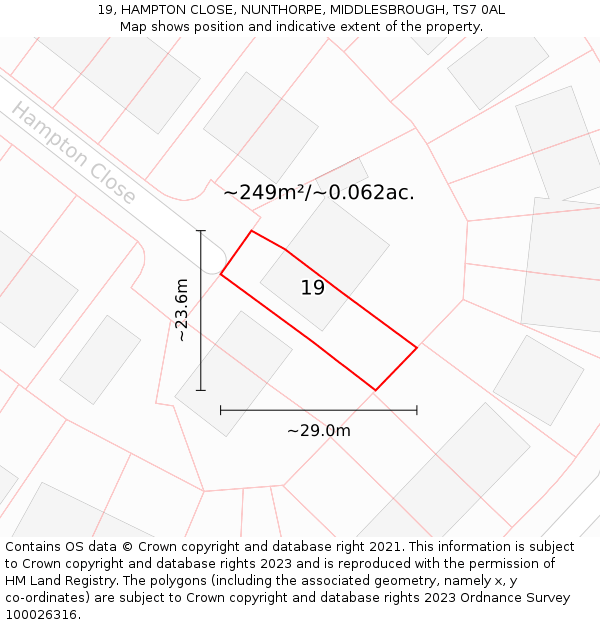 19, HAMPTON CLOSE, NUNTHORPE, MIDDLESBROUGH, TS7 0AL: Plot and title map