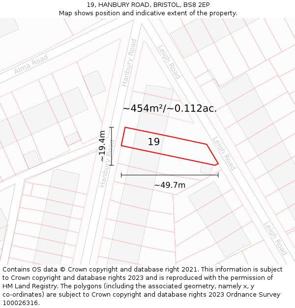 19, HANBURY ROAD, BRISTOL, BS8 2EP: Plot and title map