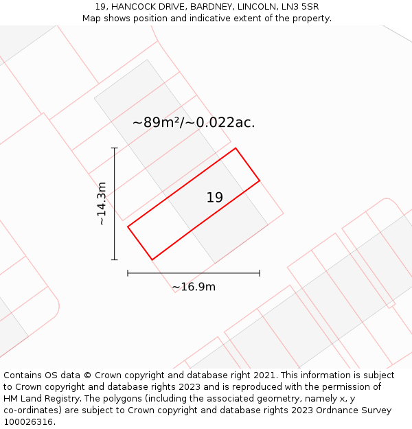 19, HANCOCK DRIVE, BARDNEY, LINCOLN, LN3 5SR: Plot and title map