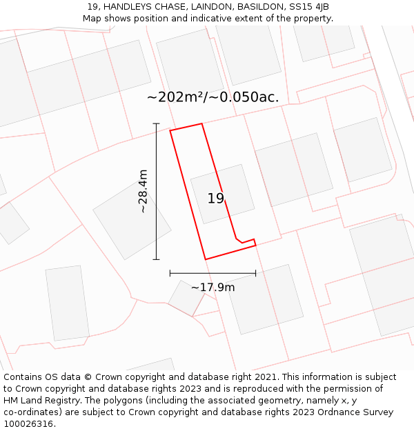 19, HANDLEYS CHASE, LAINDON, BASILDON, SS15 4JB: Plot and title map