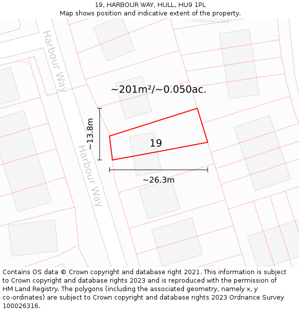 19, HARBOUR WAY, HULL, HU9 1PL: Plot and title map