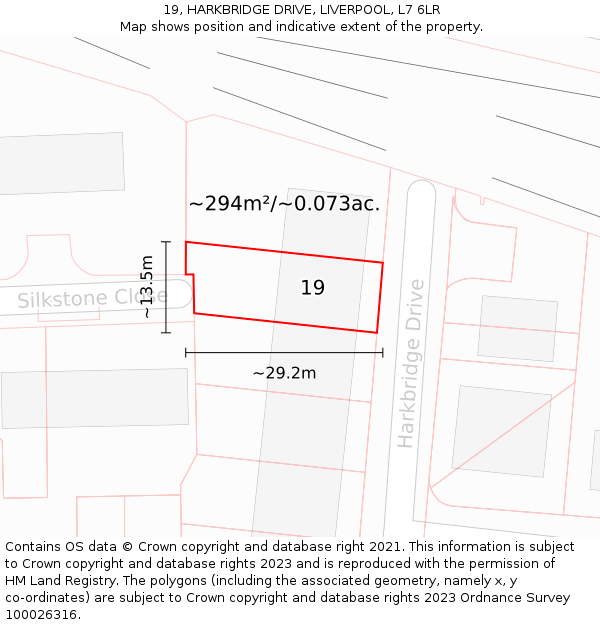 19, HARKBRIDGE DRIVE, LIVERPOOL, L7 6LR: Plot and title map