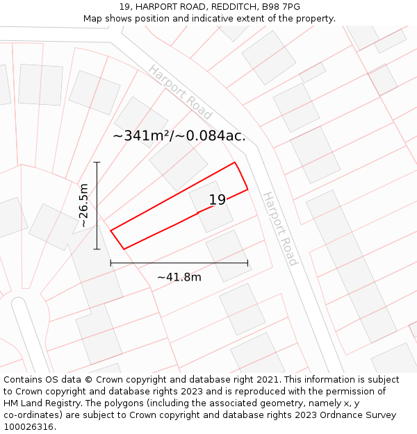 19, HARPORT ROAD, REDDITCH, B98 7PG: Plot and title map