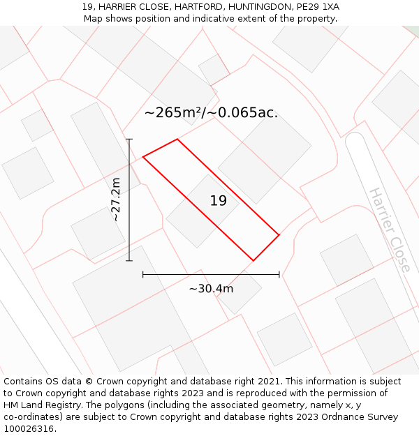 19, HARRIER CLOSE, HARTFORD, HUNTINGDON, PE29 1XA: Plot and title map