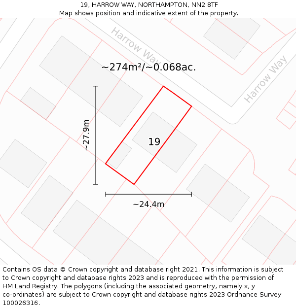 19, HARROW WAY, NORTHAMPTON, NN2 8TF: Plot and title map