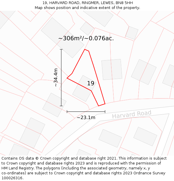19, HARVARD ROAD, RINGMER, LEWES, BN8 5HH: Plot and title map