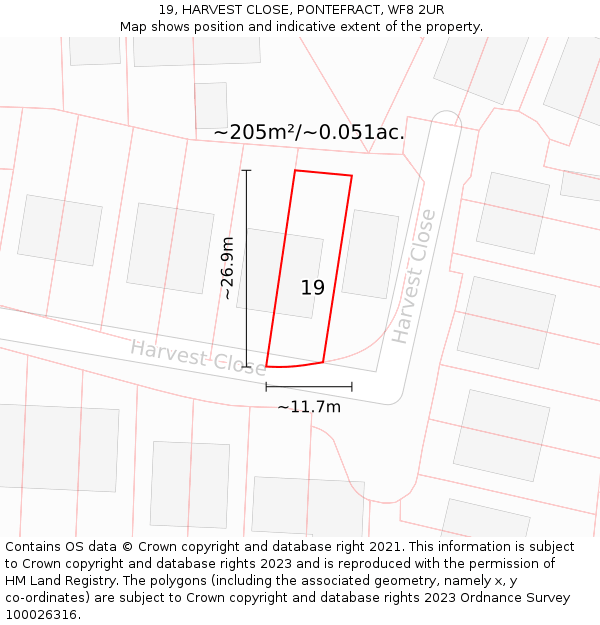 19, HARVEST CLOSE, PONTEFRACT, WF8 2UR: Plot and title map
