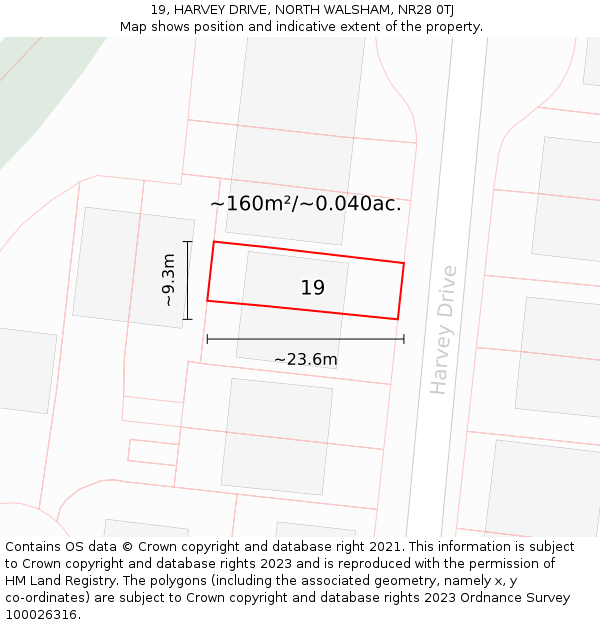 19, HARVEY DRIVE, NORTH WALSHAM, NR28 0TJ: Plot and title map