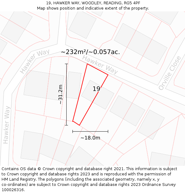 19, HAWKER WAY, WOODLEY, READING, RG5 4PF: Plot and title map