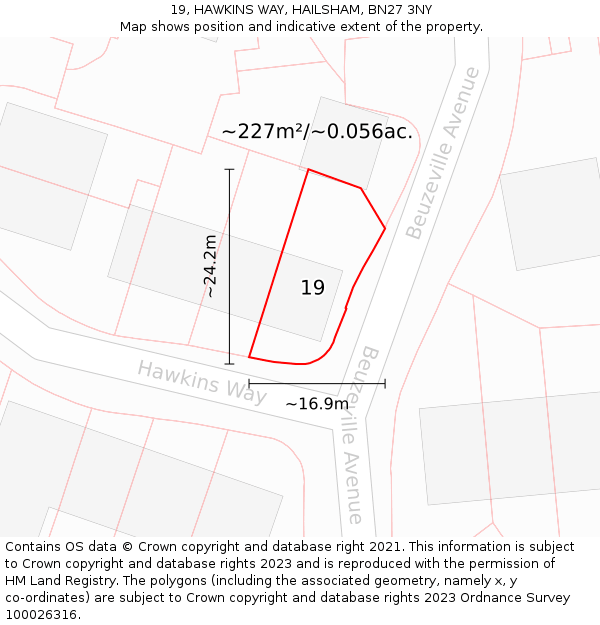 19, HAWKINS WAY, HAILSHAM, BN27 3NY: Plot and title map
