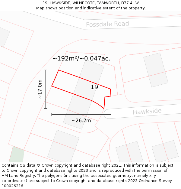 19, HAWKSIDE, WILNECOTE, TAMWORTH, B77 4HW: Plot and title map