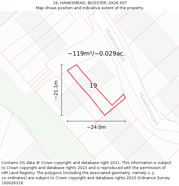 19, HAWKSMEAD, BICESTER, OX26 6ST: Plot and title map