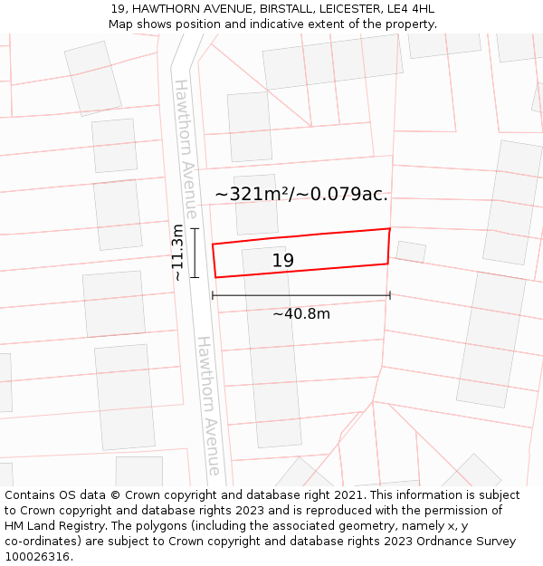 19, HAWTHORN AVENUE, BIRSTALL, LEICESTER, LE4 4HL: Plot and title map