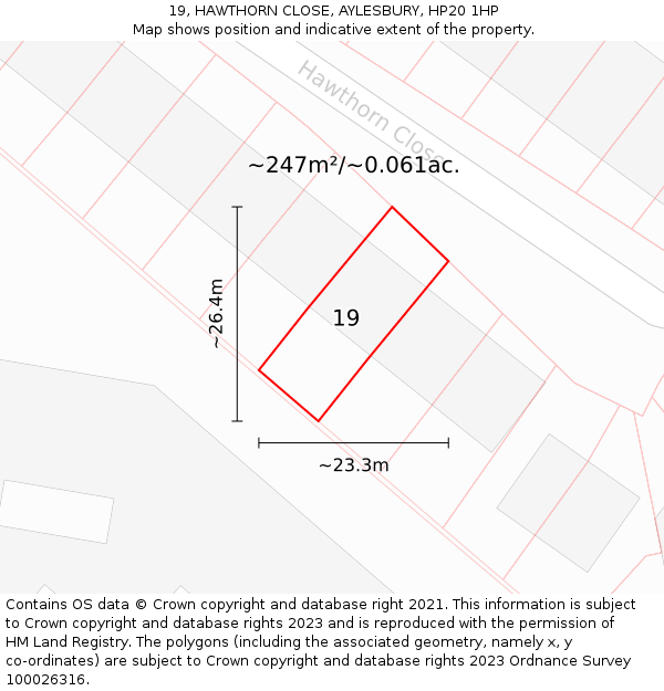19, HAWTHORN CLOSE, AYLESBURY, HP20 1HP: Plot and title map