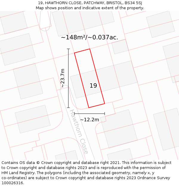 19, HAWTHORN CLOSE, PATCHWAY, BRISTOL, BS34 5SJ: Plot and title map