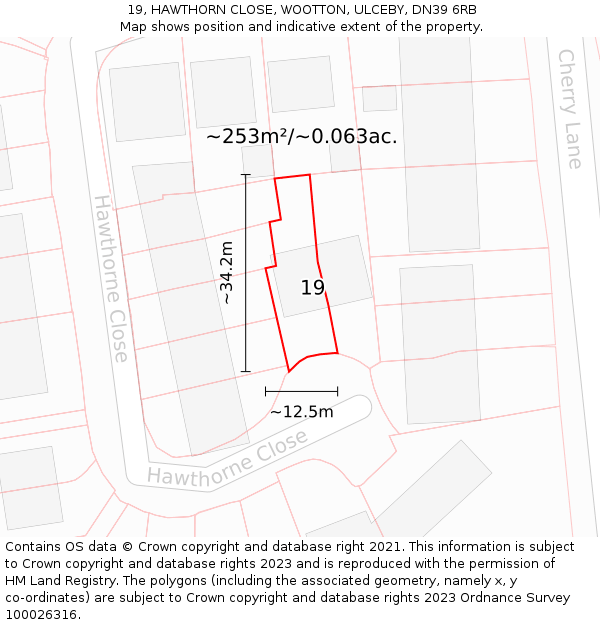 19, HAWTHORN CLOSE, WOOTTON, ULCEBY, DN39 6RB: Plot and title map