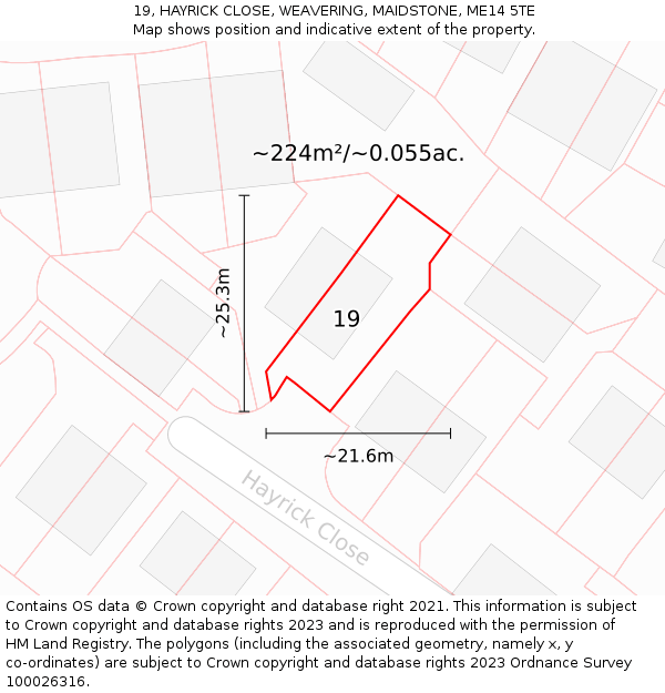 19, HAYRICK CLOSE, WEAVERING, MAIDSTONE, ME14 5TE: Plot and title map