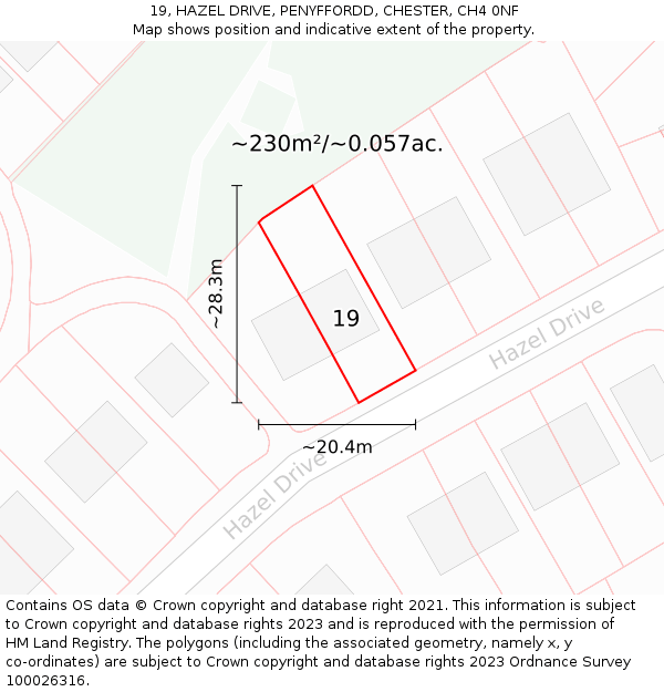 19, HAZEL DRIVE, PENYFFORDD, CHESTER, CH4 0NF: Plot and title map