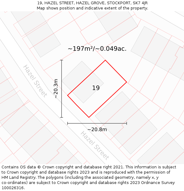 19, HAZEL STREET, HAZEL GROVE, STOCKPORT, SK7 4JR: Plot and title map