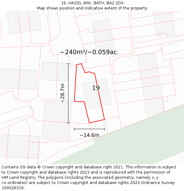 19, HAZEL WAY, BATH, BA2 2DX: Plot and title map