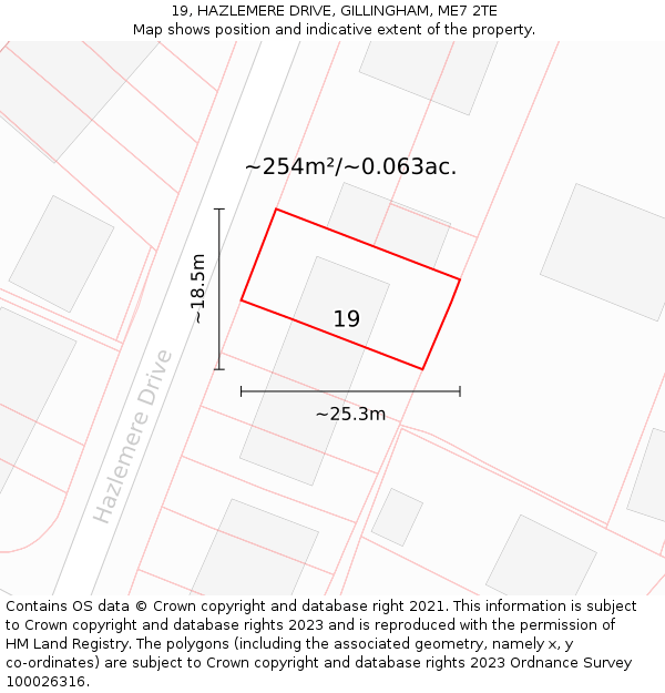 19, HAZLEMERE DRIVE, GILLINGHAM, ME7 2TE: Plot and title map