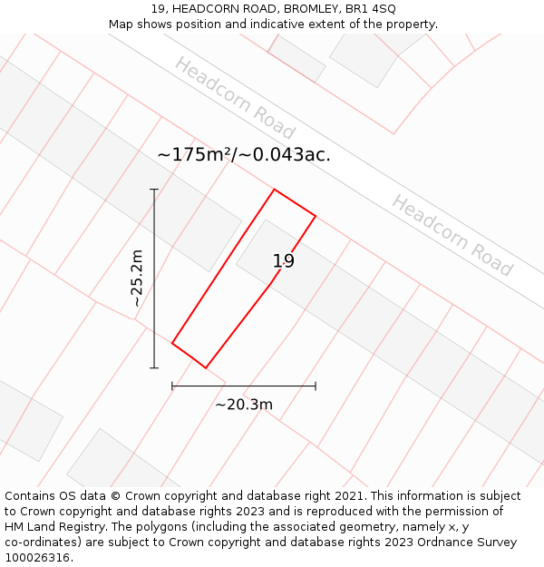 19, HEADCORN ROAD, BROMLEY, BR1 4SQ: Plot and title map