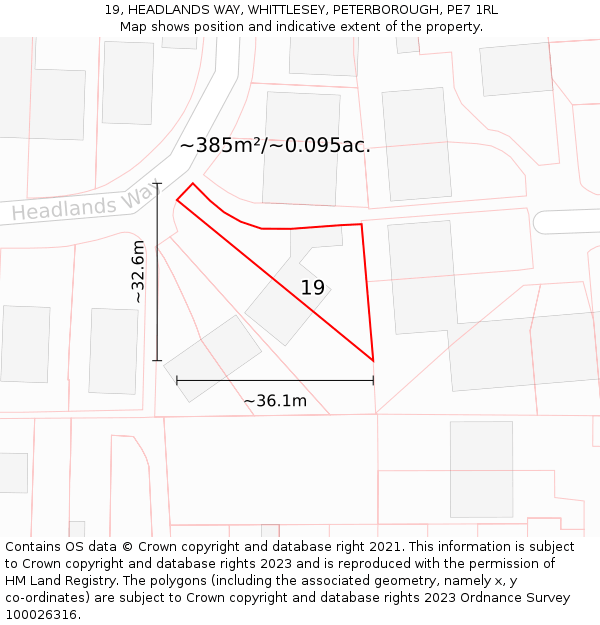 19, HEADLANDS WAY, WHITTLESEY, PETERBOROUGH, PE7 1RL: Plot and title map