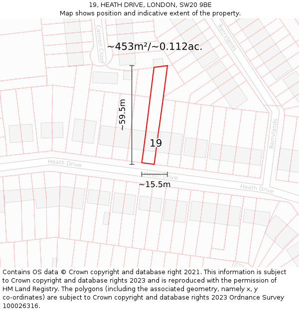 19, HEATH DRIVE, LONDON, SW20 9BE: Plot and title map