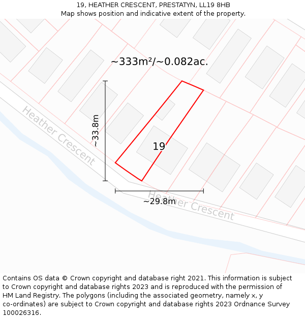 19, HEATHER CRESCENT, PRESTATYN, LL19 8HB: Plot and title map