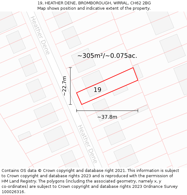 19, HEATHER DENE, BROMBOROUGH, WIRRAL, CH62 2BG: Plot and title map