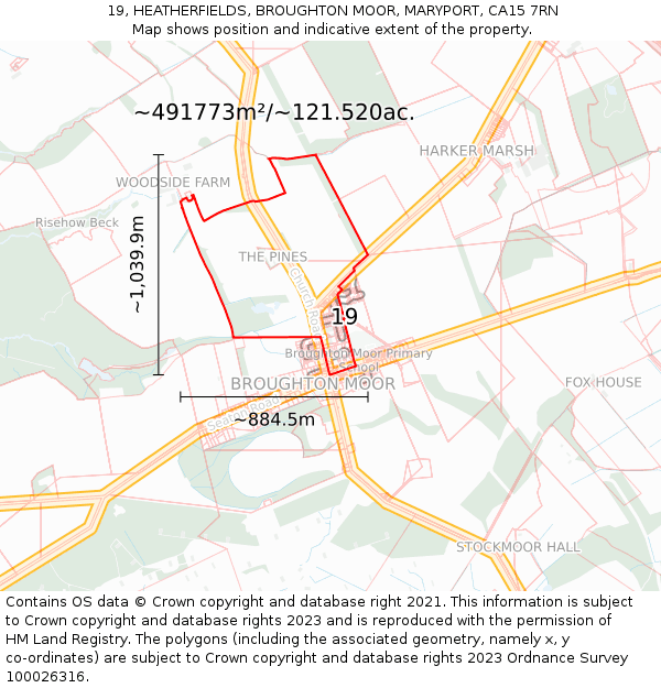 19, HEATHERFIELDS, BROUGHTON MOOR, MARYPORT, CA15 7RN: Plot and title map