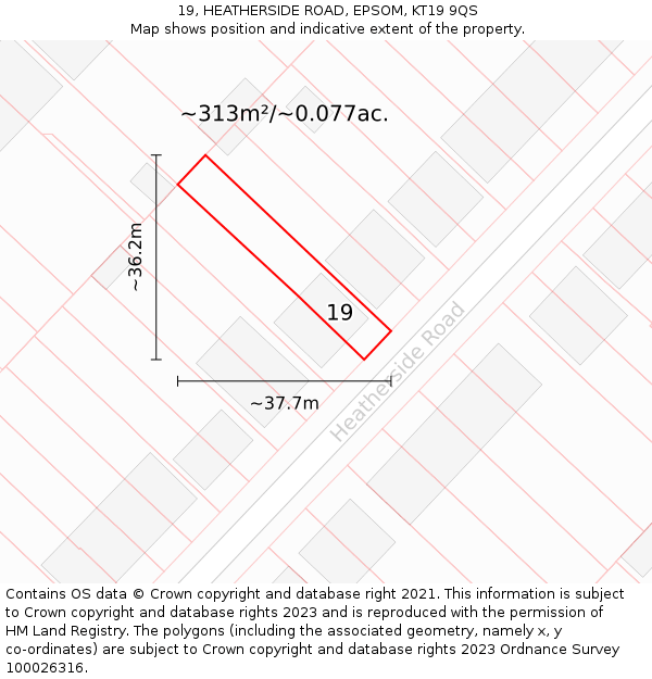 19, HEATHERSIDE ROAD, EPSOM, KT19 9QS: Plot and title map