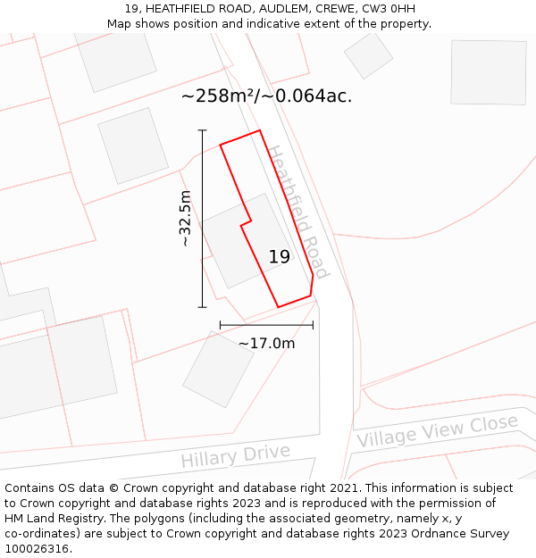 19, HEATHFIELD ROAD, AUDLEM, CREWE, CW3 0HH: Plot and title map