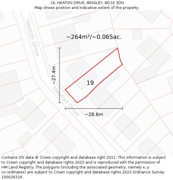 19, HEATON DRIVE, BINGLEY, BD16 3DN: Plot and title map