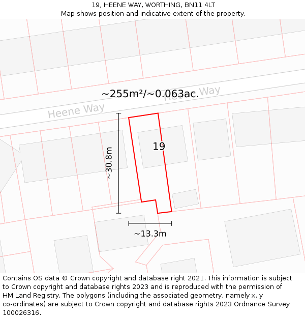 19, HEENE WAY, WORTHING, BN11 4LT: Plot and title map