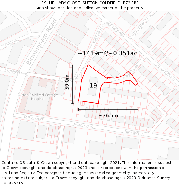 19, HELLABY CLOSE, SUTTON COLDFIELD, B72 1RF: Plot and title map