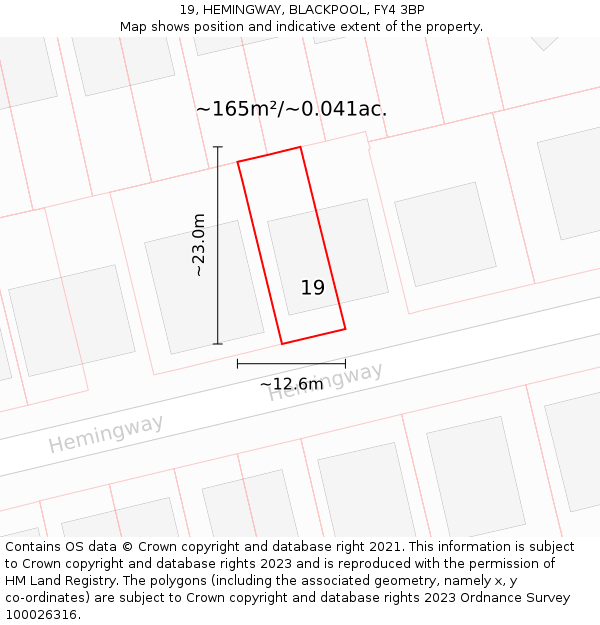 19, HEMINGWAY, BLACKPOOL, FY4 3BP: Plot and title map