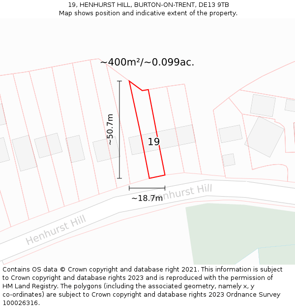 19, HENHURST HILL, BURTON-ON-TRENT, DE13 9TB: Plot and title map