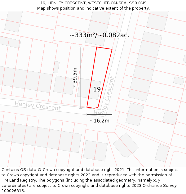 19, HENLEY CRESCENT, WESTCLIFF-ON-SEA, SS0 0NS: Plot and title map