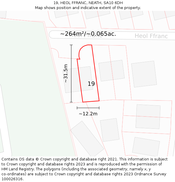 19, HEOL FFRANC, NEATH, SA10 6DH: Plot and title map