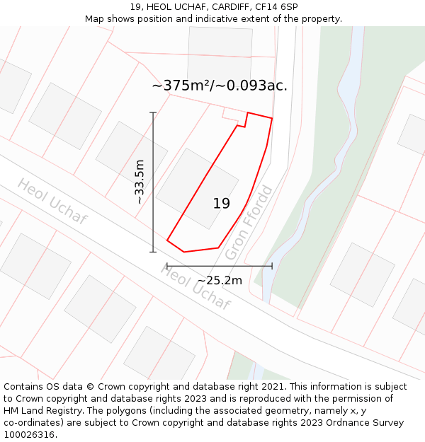19, HEOL UCHAF, CARDIFF, CF14 6SP: Plot and title map
